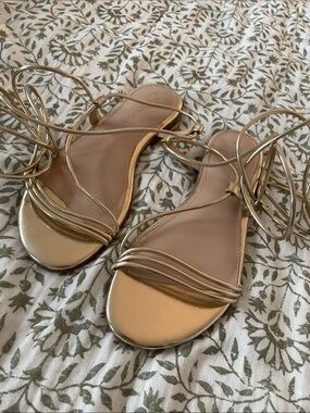 Metallic Gold Lace-Up Women's Sandals